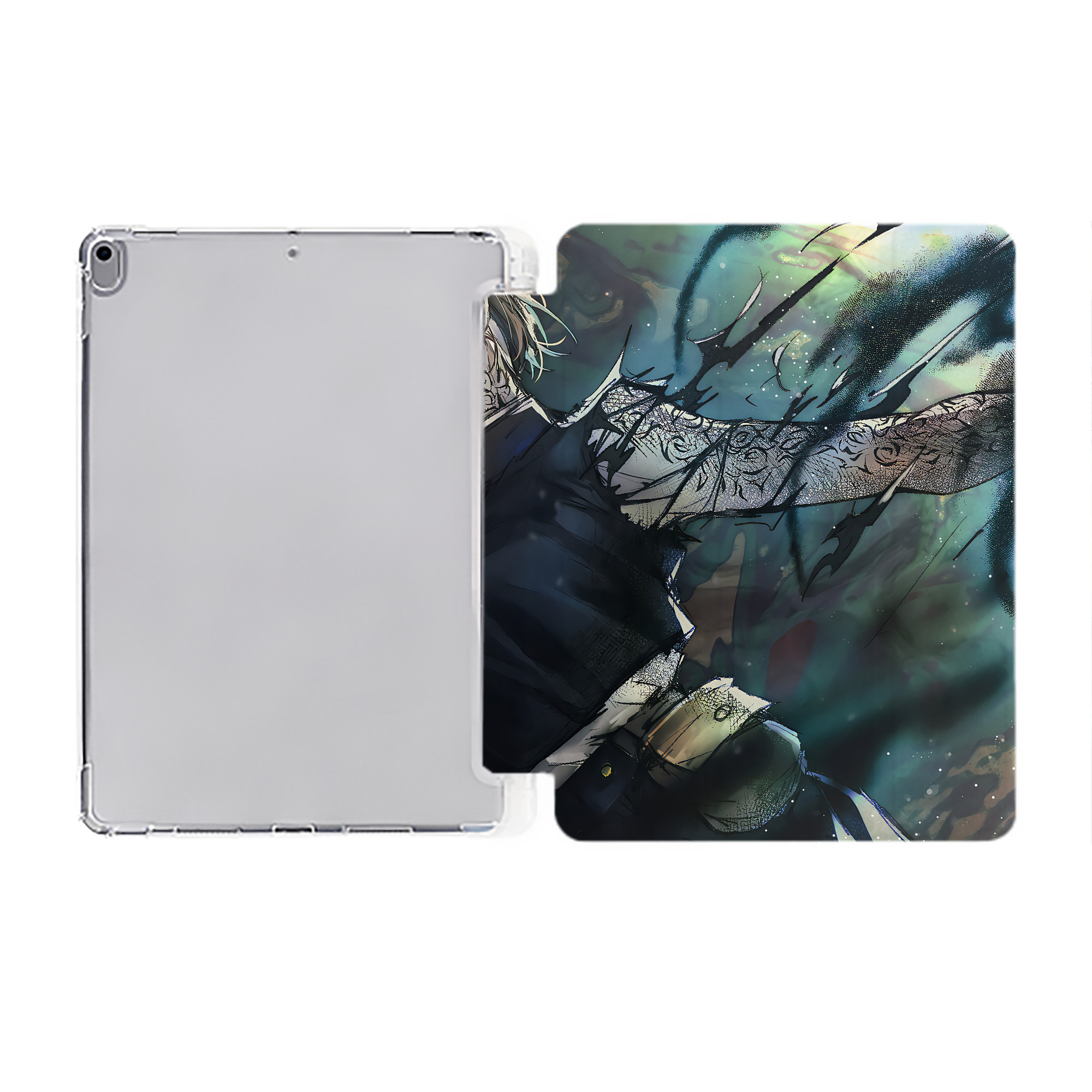 （画像用） 呪術廻戦 Jujutsu Kaisen IPad ケース ペン収納付き 三つ折りスタンド PUレザー×シリコン 対応機種9.5/10.5/10.9インチ